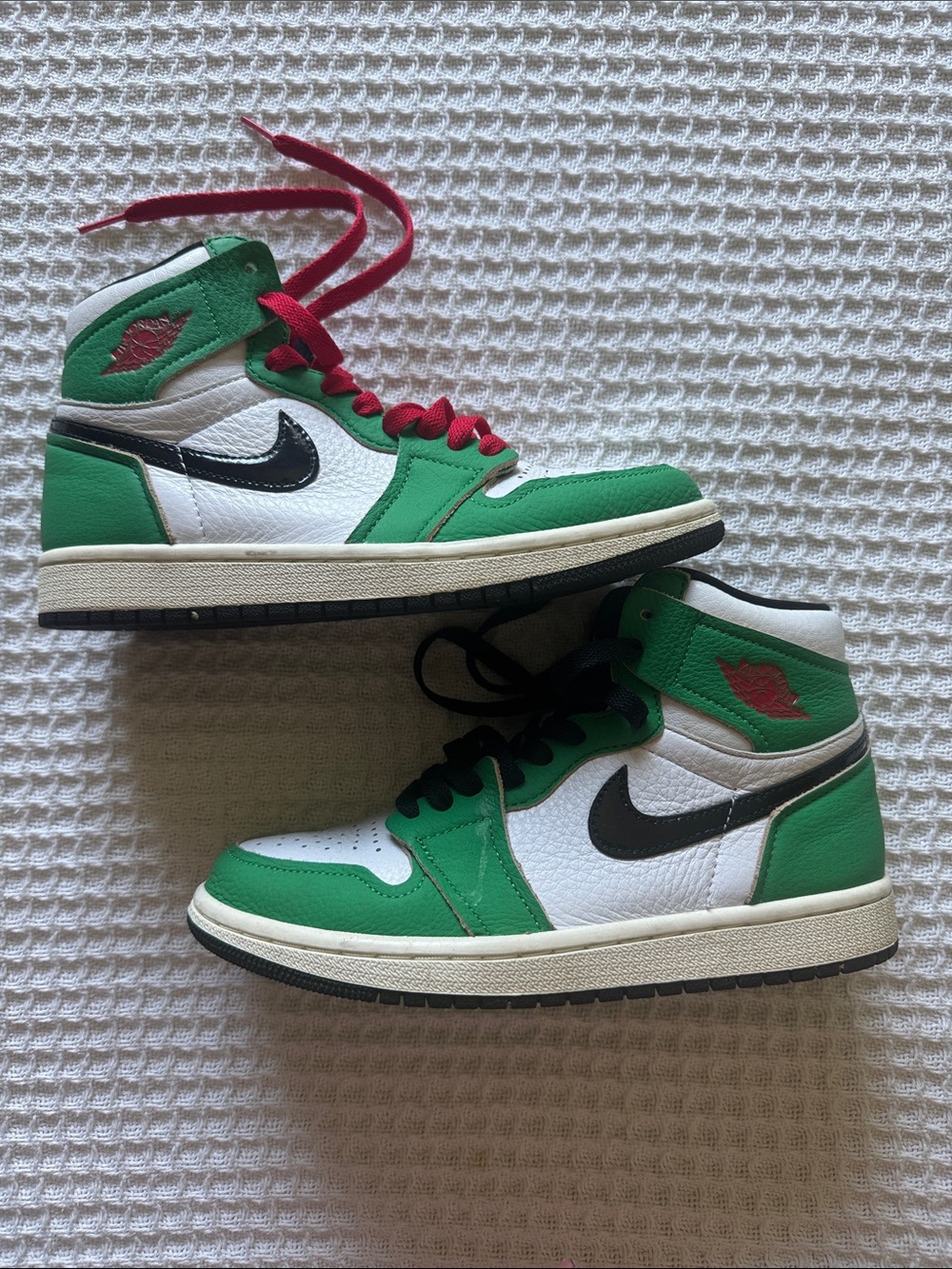 Nike Green, White and Black High-Top Sneakers with Red Accents